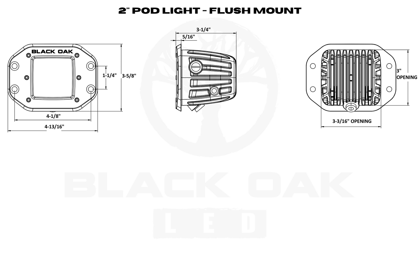 Marine Flush Mount LED POD Light: 40w CREE - Diffused: Black Oak LED Pro Series 3.0