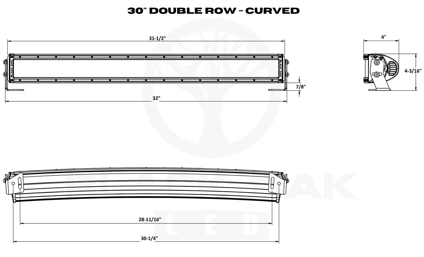 30 Inch Curved Double Row: Black Oak LED Pro Series 3.0 Dual Row LED Light Bar - Combo, Spot, or Flood Optics (180w/300w)