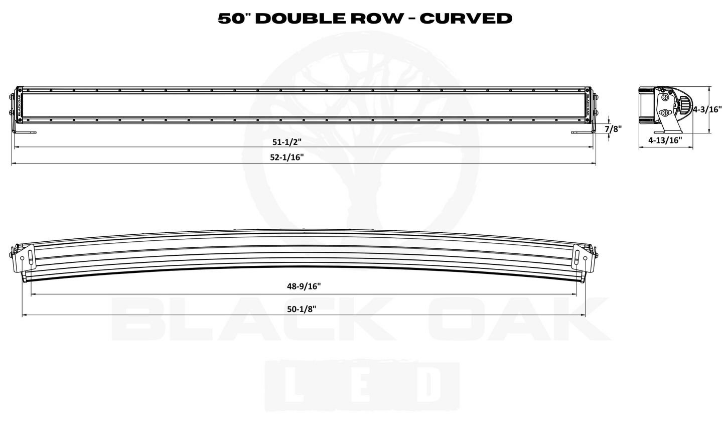 50 Inch Curved Double Row: Black Oak LED Pro Series 3.0 Dual Row Light Bar - Combo, Spot, or Flood Optics (300w/500w)